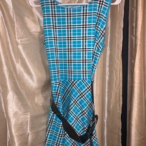 Blue checkered belted dress